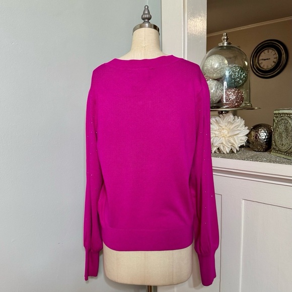 DKNY Pink Studded Crewneck Sweater Donna Karan Embellished Electric Pink Medium - Picture 9 of 15